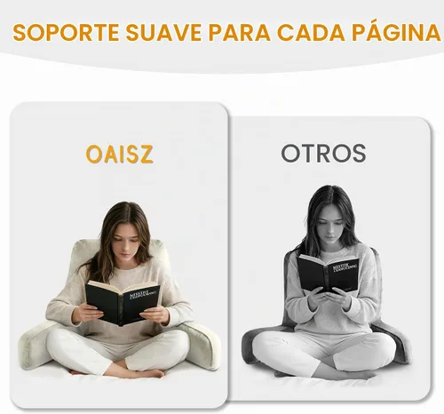 Vista 4 de OAISZ - Almohada de lectura para sentarse en la cama para adultos, almohada de lectura con espuma viscoelástica triturada, almohada de cama con Beige