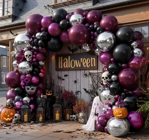 Vista 7 de Black Purple Balloon Arch Double Stuffed Purple Silver Foil Balloon Kit