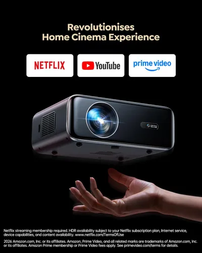 Vista 2 de [Built-in Apps/4K Support] Smart Outdoor Projector with WiFi and Bluetooth, Movie Projector, DoIby Audio with Dual Speaker, Auto Focus w
