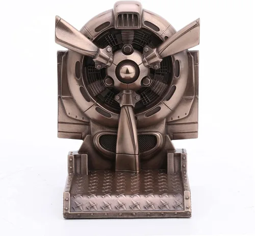 Vista 2 de Veronese Design 5 1/2 pulgadas Steampunk Rotary Engine Propeller Resina Escultura Bronce Final Bookend
