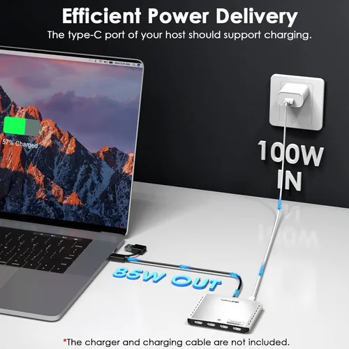 Vista 3 de WAVLINK USB 3.0 o USB-C a Quad HDMI Splitter Pantalla extendida para cuatro monitores con 85W PD, adaptador Displaylink 4 HDMI 4K @60Hz para Mac
