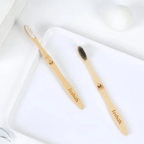 Vista 7 de Isshah Cepillos de dientes de carbón de bambú natural biodegradables, ecológicos, certificado FSC y aprobado por PETA, 12 unidades Aprobado por