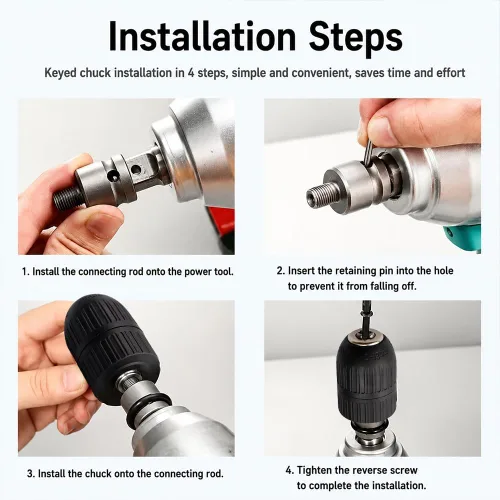 Vista 4 de Portabrocas sin llave de 2-13 mm, adaptador de conversión de cambio rápido con 1/2 pulgada de rosca 20UNF, adaptador hembra cuadrado de 12,7 mm