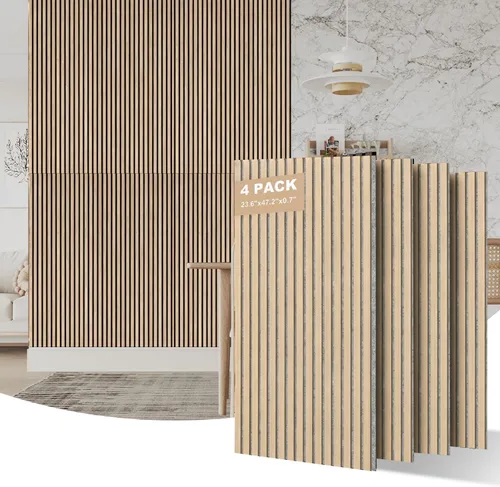 Vista 17 de AKUMAX - Paneles de pared acústicos de listones de madera, 2 unidades de 24 x 48 pulgadas cada uno, 15.5 pies cuadrados, paneles de pared de Roble