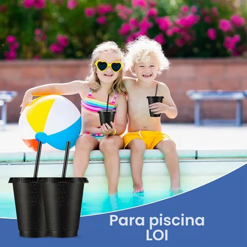 Vista 5 de Rtteri 15 vasos reutilizables con popotes y tapas, vasos de plástico con purpurina de 16 onzas, vasos de plástico para recuerdos de fiesta con Negro