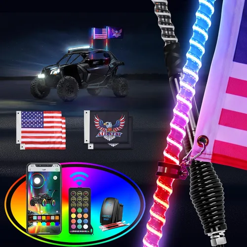 Vista 22 de Nilight Luz LED para látigo, 1 antena COB RGB de 2 pies con base de resorte, aplicación Bluetooth y control remoto, patrones de persecución