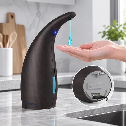 Vista 8 de Automatic Soap Dispenser Touchless Rechargeable 10 oz, Gray Argyle Azul Gris Argyle