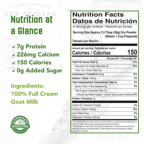 Vista 2 de Leche de cabra en crema completa de Nueva Zelanda en polvo (natural) - 14oz 100% goat milk • One ingredient • Full cream • No additives •
