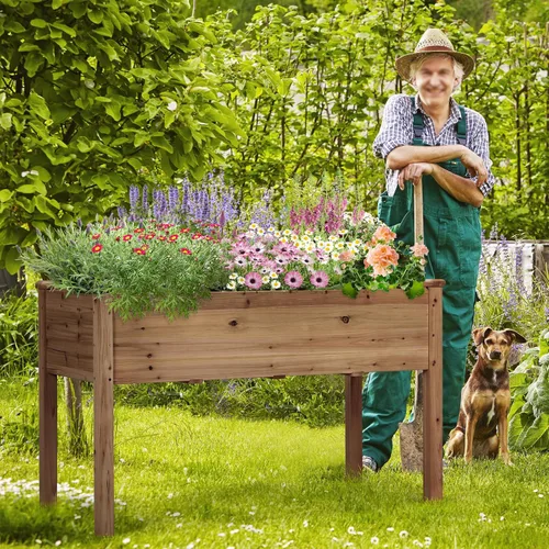 Vista 2 de Yaheetech 1 pieza Cama de Jardín Elevada 48x24x30 pulgadas Jardinera de Madera Elevada para Horticultura con Patas Cama de Cultivo de Pie