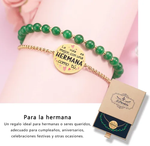 Vista 5 de LParkin Pulsera Mujer Hermana Acero Inoxidable Regalo Cumpleaños Hermana Pulsera a la Mejor Hermana Ajustable