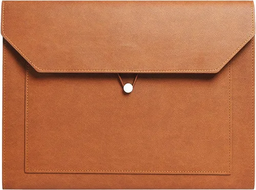 Vista 7 de Carpeta de archivos A4 de piel sintética, soporte para documentos, 2 bolsillos, cartera con sobre, con cuerda elástica, expansión de 3/4 pulgadas