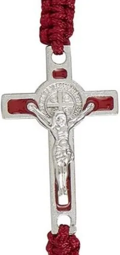 Vista 4 de San Benito pulsera Crucifijo rojo macramé estilo accesorio 7 12 pulgadas