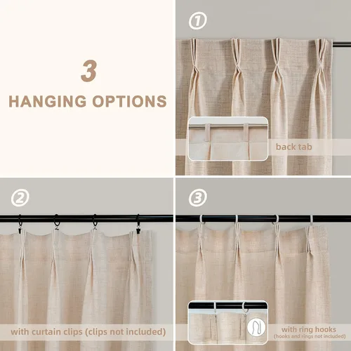 Vista 6 de DriftAway Cortinas plisadas de lino semitransparentes con textura de casa de campo sólidas y rústicas modernas para sala de estar y dormitorio, 2