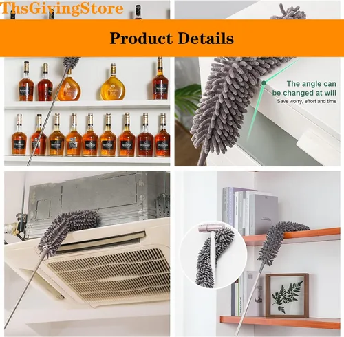Vista 6 de 4 plumeros de ventilador de techo con poste de extensión de 16 a 98 pulgadas, cepillo de microfibra + trapeador de huecos + plumero de felpilla +