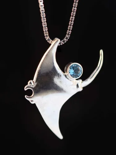 Vista 3 de Manta Ray Necklace with Gemstone Silver Stingray