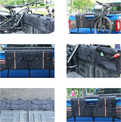 Vista 7 de Amooca - Almohadilla para puerta trasera de camioneta para bicicletas de montaña, con 2 bolsillos para herramientas, de 42" de ancho para 4