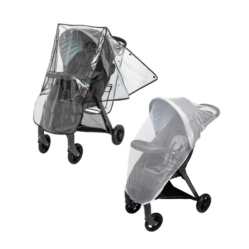 Vista 11 de Nuby Protector de lluvia para cochecito de correr, funda transparente para cochecito con bolsillo de almacenamiento, solo se adapta a la mayoría