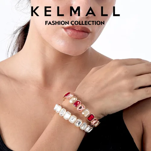Vista 5 de KELMALL Trendy Crystal Exquisite Small Square Stretch Bracelet for Women, Party Proms Vibant Bling Rhinestone Elastic Bangle- Multi