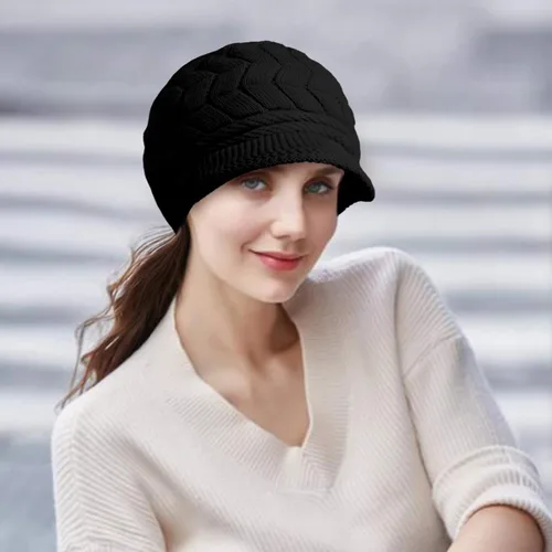 Vista 4 de Loritta Gorro de invierno para mujer, gorro de lana con visera