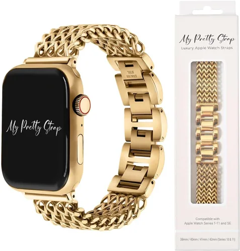 Vista 16 de Compatible Apple Watch Band Strap, Stainless Steel Fashion iWatch Replacement Strap- Easy Resizing, No Tool Needed, Fits Most Wrists- Series 1-11