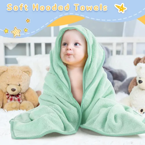 Vista 4 de Preboun - 4 toallas con capucha para bebé, toalla de baño para bebé, forro polar coral, toallas suaves absorbentes para recién nacidos, animales