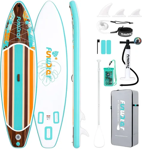 Vista 10 de FunWater Tabla de remo inflable de 11 pies y 10 pies 6 pulgadas con accesorios de tabla de remo de SUP de alta calidad, cubierta de EVA
