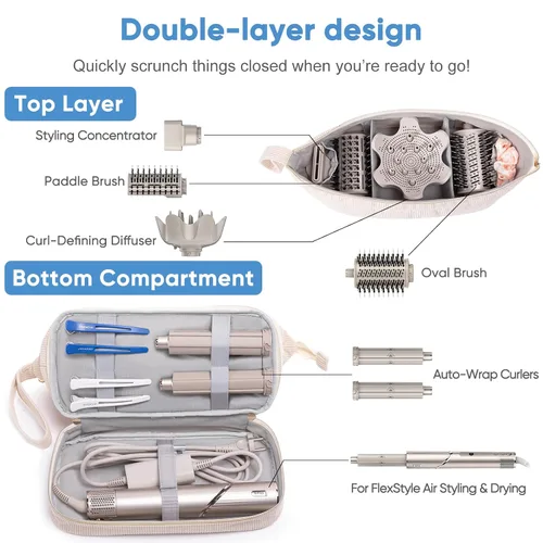 Vista 2 de Shark FlexStyle/SmoothStyle - Estuche para secador de pelo personalizado, organizador de viaje de doble capa con bolsa de secador de pelo, secadora