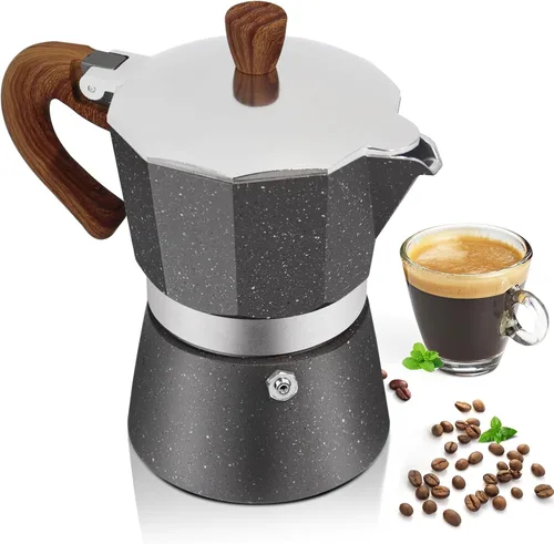 Vista 15 de Cafetera de aluminio con 3 tazas de 150ml (5.1 fl oz) Moka Pot Express, cafetera de café expreso para estufa, colorida cafetera italiana