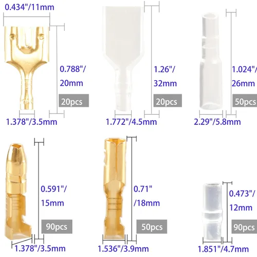 Vista 2 de Feggizuli 320 piezas de conectores de alambre de bala doble, conectores de terminal de bala macho y hembra de 3,9 mm y 3,5 mm con manga aislante