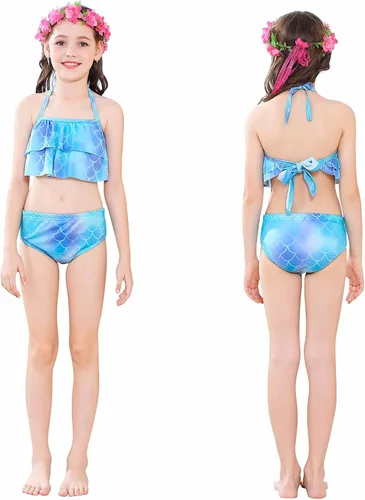Vista 5 de Danvren Traje de baño de cola de sirena para niñas de 3 a 12 años