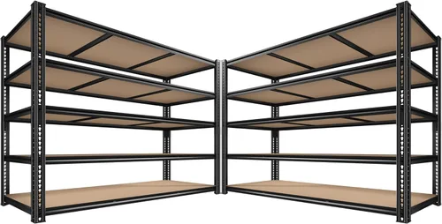 Vista 11 de ROOMFAVE Estantería de metal para garaje de 60 pulgadas de ancho, estantes de almacenamiento de 2800 libras, estantería ajustable de 4 niveles