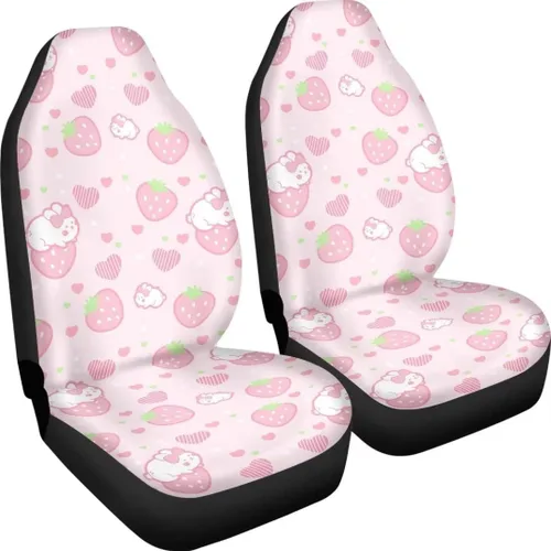 Vista 4 de Modysero Fundas universales para asiento de automóvil, con estampado de corazón de fresa rosa, cómodas, elásticas, se adaptan a la mayoría