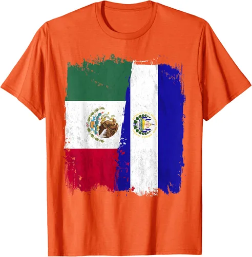 Vista 72 de Camiseta con la bandera mexicana de El Salvador con la mitad de la bandera mexicana de El Salvador