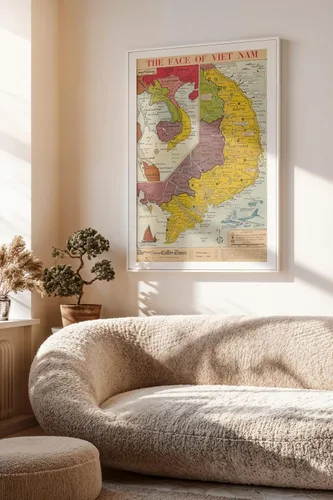 Vista 4 de Mapa histórico - Mapa de periódicos, cara de Vietnam. 1965 - Arte de pared vintage - 16 x 24 pulgadas