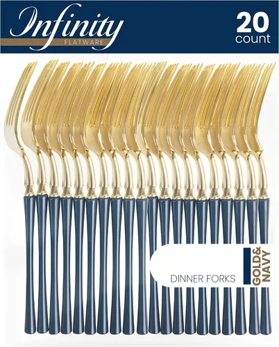 Vista 20 de PlasticPro 20 unidades de tenedores de cena de plástico dorado de calidad premium resistentes desechables elegantes cubiertos de cena para fiesta