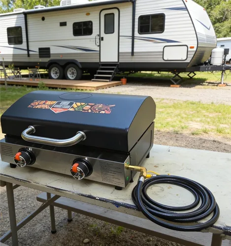 Vista 8 de NUPICK Manguera de conexión rápida de propano de 12 pies para RV a parrilla, manguera de propano de conexión rápida con adaptador de codo