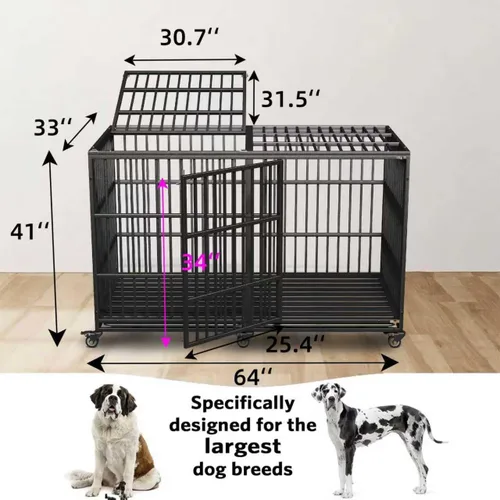 Vista 2 de Jaula de perro resistente de 64 pulgadas para perros indestructible, jaula de alta ansiedad con puertas dobles para razas gigantes extra grandes