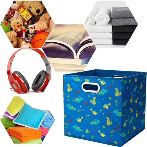 Vista 3 de QY-SC06-3 - Cubos de almacenamiento de tela de dinosaurio para niños de 13 x 13 x 13 pulgadas, cubos de almacenamiento de color azul marino, cajas