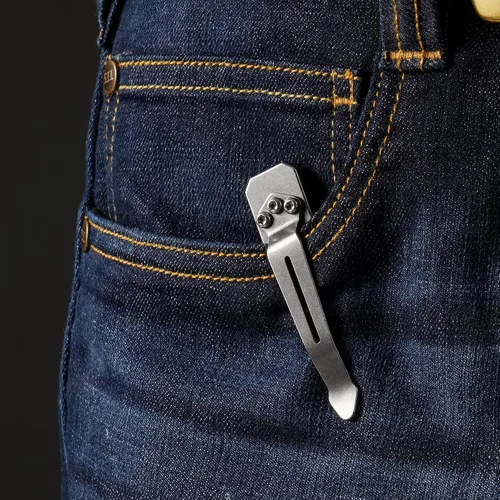 Vista 4 de KeyUnity KR00 EDC Pocket Pry Bar Bit Bar Titanium Multitool & KA23 Clip de bolsillo de acero inoxidable paquete