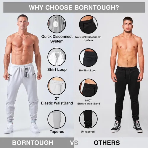 Vista 5 de Born Tough Pantalones deportivos de entrenamiento para hombre, cónicos para fisicoculturismo, gimnasio, pantalones deportivos con bolsillos