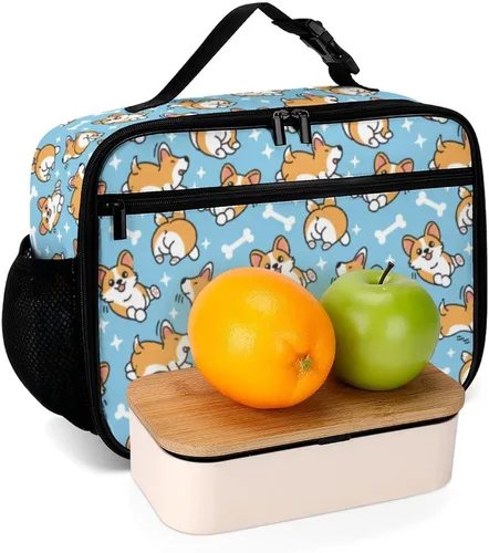Vista 7 de Linda lonchera reutilizable Corgi con aislamiento, bolsa de almuerzo hielera, lonchera para comida y alimentos, bolsa de mano para mujeres, niños