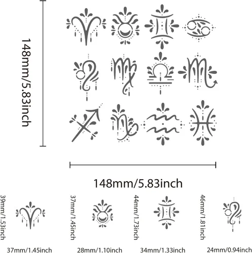Vista 2 de BENECREAT Plantilla de metal con temática de signos del zodiaco, plantilla de dibujo de acero inoxidable para quemar madera, pintura de pared
