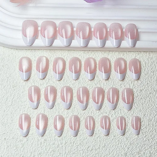 Vista 5 de Gelnails - Uñas postizas cortas a presión con punta francesa blanca, 30 Almendra francesa blanca