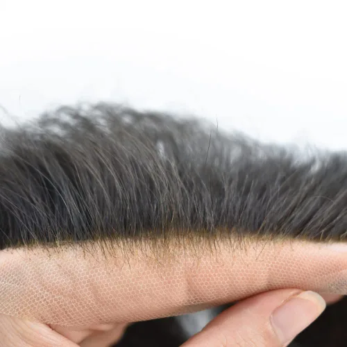 Vista 43 de Toupee para hombres, sistema de reemplazo de cabello humano Remy, nudos blanqueados, encaje frontal, piel fina, para hombre, color gris, pelucas