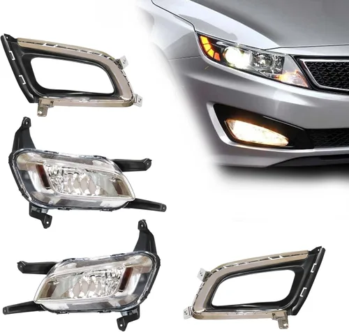 Vista 2 de Para 2014 2015 Kia Optima luces antiniebla halógenas w/biseles izquierdo+lado derecho 1 par carcasa cromada lente transparente