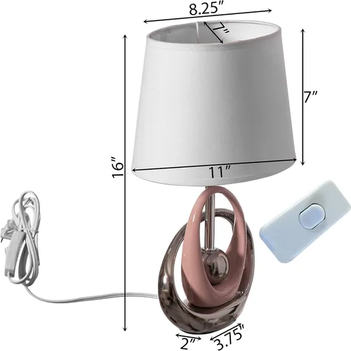 Vista 4 de Quickway Imports Lámparas de mesa de diseño, lámpara de mesa decorativa de cerámica de 16 pulgadas, con soporte circular reflectante plateado y rosa