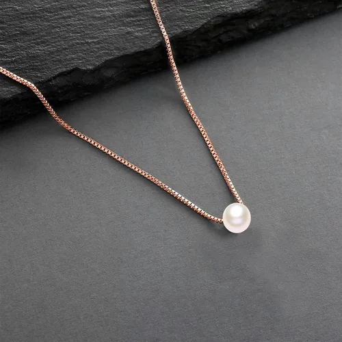 Vista 3 de Collar de perlas de oro amarillo de 14 quilates para mujer, cadena duradera de oro real con colgante de perla cultivada individual, regalo de Oro