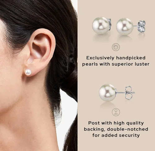 Vista 4 de The Pearl SOURCE - Pendientes redondos de perlas cultivadas en agua dulce de plata de ley para mujer