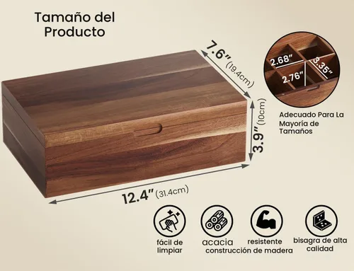 Vista 4 de Caja de almacenamiento de madera de acacia con 8 compartimentos