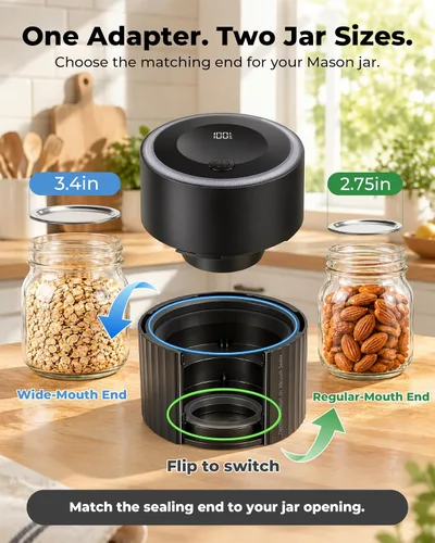 Vista 4 de Electric Mason Jar Vacuum Sealer Kit, 3-in-1 for Wide & Regular Mouth Jars Black